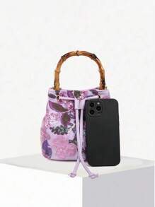 High-End Sequin Bamboo Bucket Bag New Niche Women's Bag Summer Popular Embroidery Straw Woven Crossbody Bag