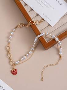 1 set de collier de luxe premium avec cœur et perle pour femmes, bijoux d'été polyvalents