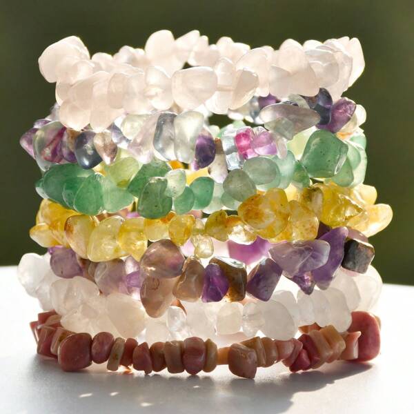 1pc Bohemian Style Mixed Color Stone & Crystal Beads Handmade Asymmetrical Agate Bracelet, Unisex