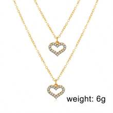 Heart Zirconia Necklace For Women, Gold-Plated CZ Bricks Dainty Necklace, Double Layered Heart-Shaped Zirconia Necklace, Layered CZ Beaded Jewelry Gifts For Girls