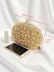 1pc Shiny Silver Rhinestone Decor Elegant Clutch Bag, Luxury Party Wedding Purse With Metal Chain For Women, Sophisticated Formal Occasion Evening Bag Suitable For Weddings, Parties And Galas, Perfect Gift For Ladies
