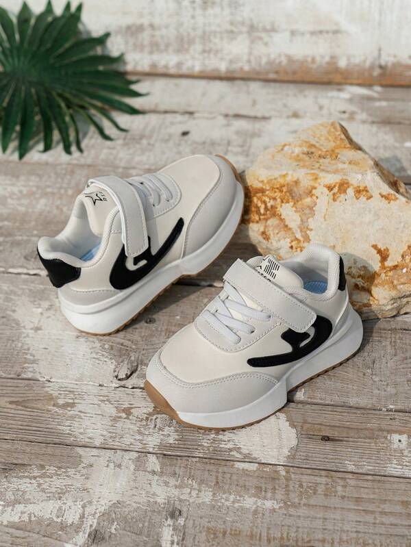 1 Pair Infant/Toddler Casual Sports Shoes, White Hook And Loop Closure Comfortable Soft Breathable Fabric, Lightweight Durable Outsole, Suitable For Boys/Girls All Season Outdoor Leisure Travel