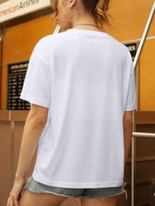 Women Heart-Shaped Dog Doodle Simple Heart Print Solid Color Short Sleeve Casual Regular Crew Neck T-Shirt