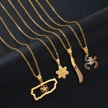 1pc Puerto Rico Map Flowers Masks Traditional Symbol PR Frog Necklaces For Women Girls Stainless Steel Jewelry