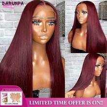 99J Burgundy Colored 13x4 Bone Straight HD Lace Frontal Human Hair Wig Glueless 180% Density Lace Front Human Hair Wigs For Women Pre Cut Pre Plucked Straight Wig Natural Hairline Brazilian Virgin Human Blended Hair Wig Suitable For Daily Use Elegant Style - SBUG/99J - View 2