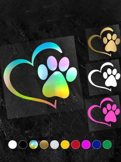 1pc Car Exterior Reflective Dog Paw Print Sticker, Random Color