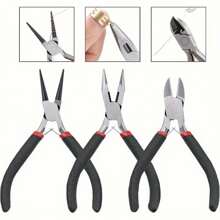 Juego de herramientas de alicates de alambre de acero que incluye alicates de nariz curva, calibrador de anillos, bolsa de almacenamiento - Materiales DIY para hacer joyas, anillos de salto y reparación de joyas, suministros de envoltura y manualidades