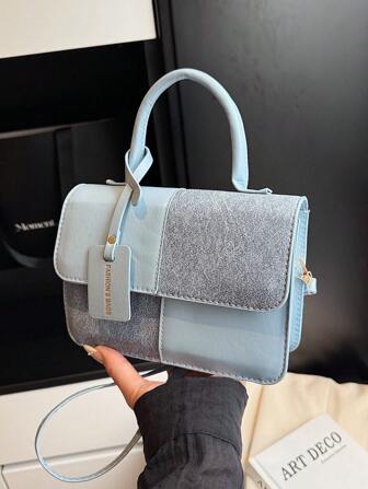 New Stylish Simple Plaid Patchwork Handbag Shoulder Crossbody Tote Bag For Women, Daily, Work, Casual, Commute, Festival Gift