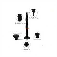 100 piezas de tornillos avellanados negros de alta resistencia - ideales para tabique de yeso, madera y metal - resistentes a la corrosión, diseño de cabeza plana - Negro - Ver 7