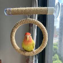 多功能麻绳鹦鹉栖木，可吸盘安装在玻璃上作为鹦鹉空中栖木，也可安装在笼子里作为鹦鹉秋千和 U 型栖木，多功能鹦鹉运动架和游乐场