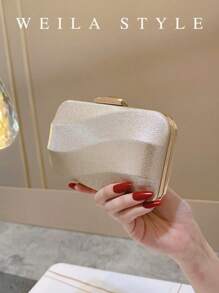 Minimalist Rose Gold PU Leather Clutch Bag, Solid Color Luxury Women's Handbag For Evening Party, Wedding, Banquet, High-End Fashion Lady Purse, Formal Dress Envelope Bag, Versatile Elegant Box Bag, Shoulder/Crossbody Chain Bag, Adult Birthday, Cocktail Party, Small Purse, Fashionable Socialite Style