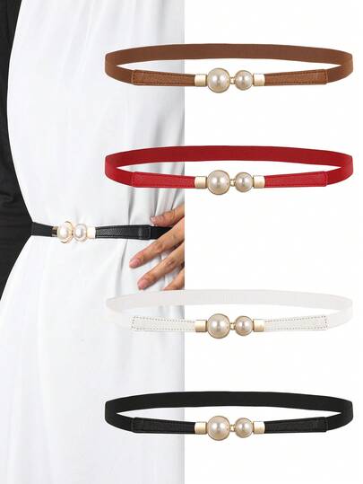 1 pièce Ceinture de maintien de la taille fine pour femme avec boucle métallique, décoration vintage pour robe taille haute, noir