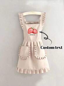 1 szt. Dostosowany nadrukowany stylowy fartuch, elegancki damski dostosowany nadrukowany fartuch, wodoodporny i odporny na plamy, fartuch ze śliczną koronkową spódnicą, czarny fartuch odporny na plamy, bezrękawnik, do domu, kuchni