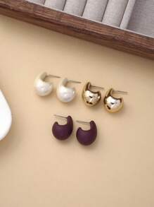 3 Pairs Classic Minimalist Waterdrop Design Earrings Set, Suitable For Women Daily Wear