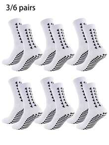 3/6 双男女通用圆点防滑足球袜，透气耐磨运动袜，适合跑步、瑜伽、健身、秋季袜子