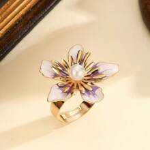 1 pieza Anillo abierto con flor de cristal de gran tamaño al estilo europeo y estadounidense, regalo de boda/fiesta/festival para mujer, de moda