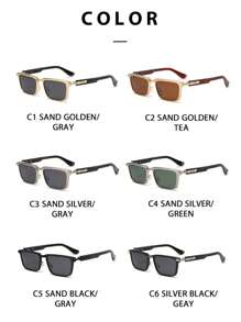 1 Pair Unisex Metal Zinc Alloy Retro Solid Color Casual Rectangular Sports Fishing Decorative Fashionable Glasses, Suitable For Daily Use