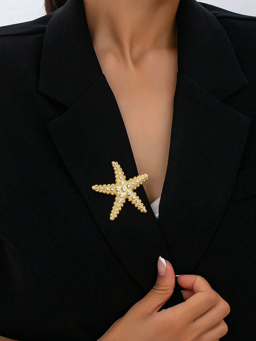 1pc Stylish & Elegant Rhinestone Brooch, Suitable For Daily Wear, Vacation, Gift - Yellow Gold - View 1