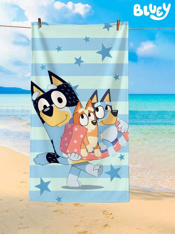 Bluey ‌Bluey Cartoon Print Oversized Beach Towel‌ - Quick Dry Soft Microfiber Lightweight Sandproof Foldable For Swimming, Yoga, Gym, Beach, Travel Activities