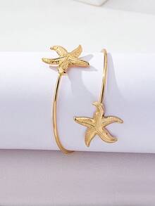 1pc Punk Style Exaggerated Alloy Metal Starfish Arm Cuff Bracelet, Fashion & Breezy Summer Armband, Suitable For Women Everyday Wear, Holidays, Mother's Day Gifts, Gatherings, Parties, Beach Vacation Jewelry - Gold - View 4