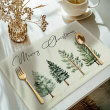 4/6pcs/Set, Fashionable Christmas Tree Pattern Printed Linen Placemats, Size 12*18 Inches/30*45 Cm, Home Decor, Suitable For Dining Table. - Multicolor - View 3