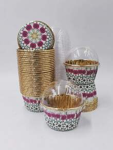 Cakegiugiu Set , 50/100pcs Disposable Paper Baking Cups, Disposable Cupcake Cups With Lids, Heat Resistant Glossy Cupcake Liners, Muffin Cups - C - View 2