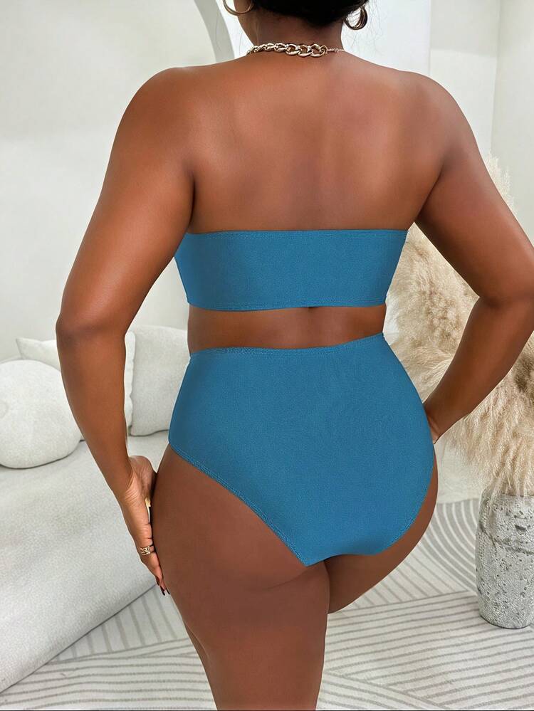 SHEIN Slayr CURVE Sommer 2-teiliges Set Frauen Große Größen Bikini Top mit Trägern & gestreifter Bikinihose modischer Lässig Bikini Set - Verschiedenfarbig - Übersicht 2