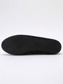 Ballet Dance Flats, Round Toe Black Bow, Crystal Decor, Soft & Comfortable Flat Bottom, Lightweight, Slip-On, Suitable For Work, Travel, Vacation, Party, Casual, Elegant, Adorable Lady Loafers - Black - View 8