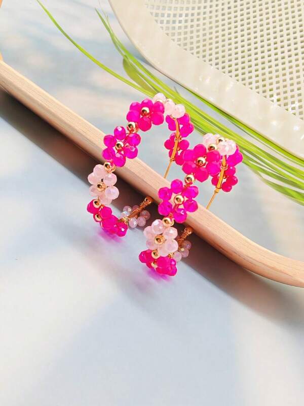 1 Par de Brincos Argola de Moda em Forma de Flor Colorida, Brincos Florais Grandes de Cristal Falso Adequados para Uso Diário ou Férias de Mulheres