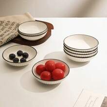8/6/4pcs Ceramic Round Small Dishes, Elegant High-End Plates For Afternoon Tea, Dipping Sauce, Condiment, Appetizer, Home Kitchen, Microwave Friendly