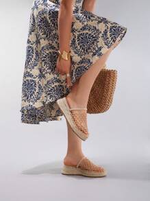 Sandalias con cuña de soga de cáñamo, suela gruesa, respirables con malla calada, diapositivas planas casuales para vacaciones de verano, zapatos de moda diarios para mujer