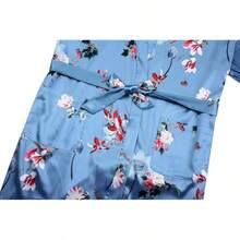 DandyChic Women's Long Floral Satin Robes Imitation Silk Sleepwear Bridal Dressing Gown For Bridesmaid Nightgownhalloween - Blue Red Floral - 查看 9