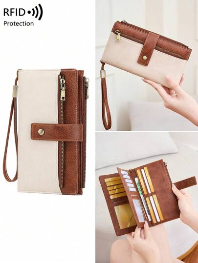 CHARM INFINITE CHARM INFINITE Fashion Vintage Women For Daily Multifunction Large Capacity Trifold Credit Card Holder RFID Blocking Wallet For Credit Card/ ID Card/ Coins/ Cash/ Receipts Ladies Double Zipper Pocket Clutch Gifts Birthday Gifts Anniversary Robber For Women Wallet Purse Wallet Long Wallet Wristlet Wallet