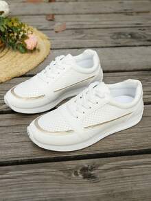 Women's Casual Lightweight Fashion Sneakers, Versatile Sports Shoes For Students And Plus Size - Gold - View 5