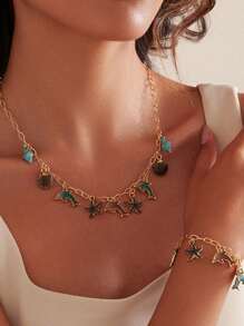 1 pieza de collar con elementos de vacaciones de verano europeos y americanos, con estrella de mar, concha, diseño de moda personalizado, pulsera de delfín