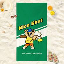 1 Stück Mikrofaser Strandtuch Muster mit Cartoon Bär beim Baseballspielen Muster, geeignet für Yu Haibin Urlaub, Schwimmbad, Surfen, Körpertrocknung, Bettwäsche, Yoga und Camping, bequem, leicht und vielseitig.