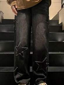 Mens Y2k Star Jeans High Waisted Hip Hop Streetwear Jeans Loose Baggy Embroidery Aesthetic Harajuku Denim Pants Menswear Trouser