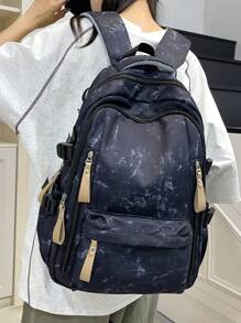 Casual Large Capacity Colorblock Multi-Pocket Functional Backpack, Unisex College Style Student Book Bag Suitable For School, Study, Shopping, Travel, Back To School
