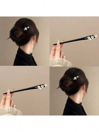 1pc Women's Chinese Style High-Grade Jingle Flower Tassel Wooden Hair Clip, Chinese Retro Hair Accessory Suitable For Dresses, Daily Wear, Photo Shoots And Outing, Hair Accessories, Hair Accessories, Hair Pins, Bun Extension, Hair Bun Maker, Bun Hair Piece, Hair Styling Pins, School Stuff