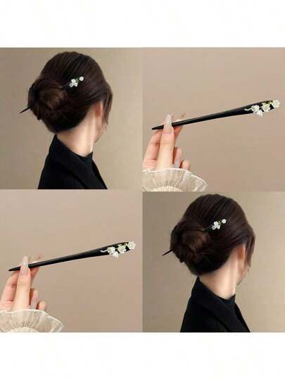1pc Women's Chinese Style High-Grade Jingle Flower Tassel Wooden Hair Clip, Chinese Retro Hair Accessory Suitable For Dresses, Daily Wear, Photo Shoots And Outing, Hair Accessories, Hair Accessories, Hair Pins, Bun Extension, Hair Bun Maker, Bun Hair Piece, Hair Styling Pins, School Stuff