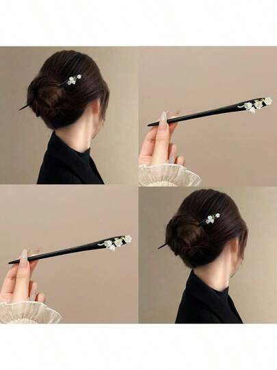 1pc Women's Chinese Style High-Grade Jingle Flower Tassel Wooden Hair Clip, Chinese Retro Hair Accessory Suitable For Dresses, Daily Wear, Photo Shoots And Outing,Hair Accessories, Hair Pins, Bun Extension, Hair Bun Maker, Bun Hair Piece, Hair Styling Pins, School Stuff, Head Accessories