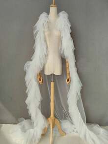 Chal de tul extra grande para novia, accesorio de vestido de novia y de fiesta con caída, ropa de verano para mujer, para la playa - Blanco - Ver 4