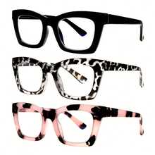 3-Pack Oprah Style Fashionable Women's Reading Glasses - Blue Light Blocking, Computer Square, Metal Spring Hinges, 12 Degrees Available, Blue Light Resistant Lenses - Multicolor - View 1