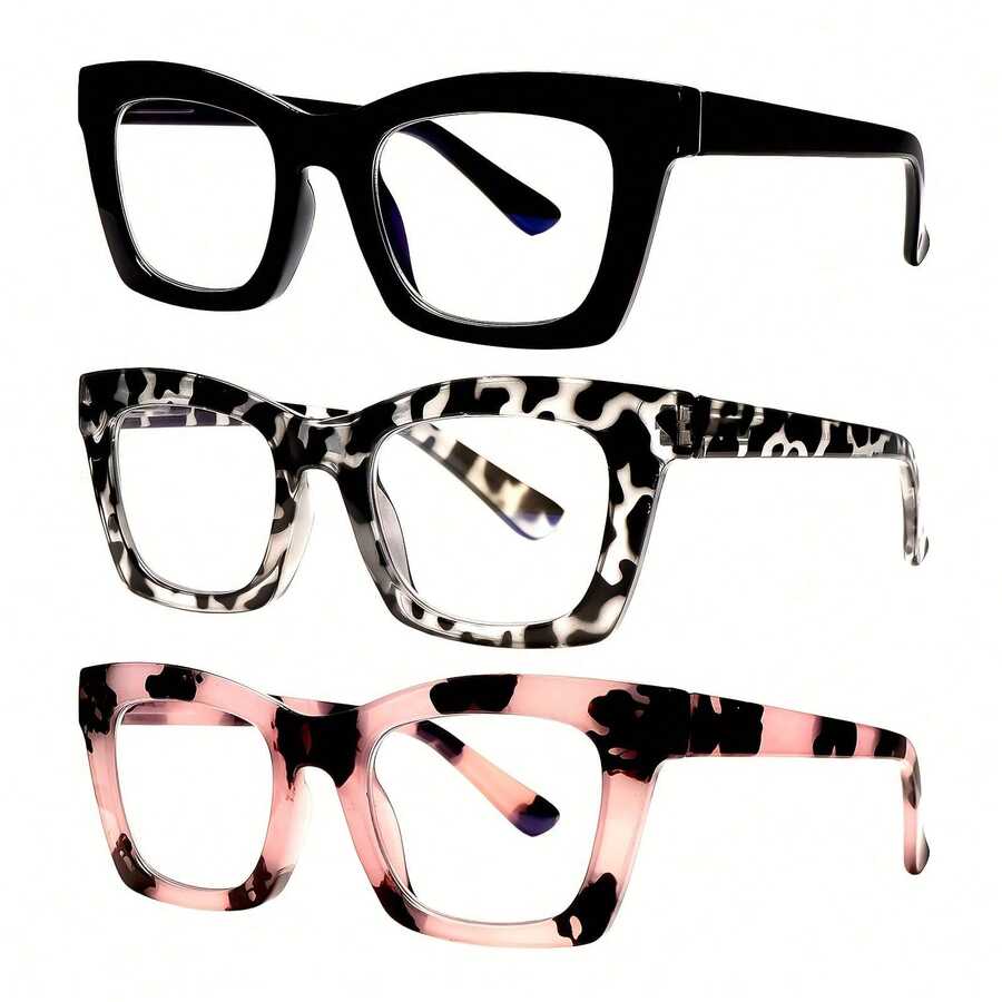 3-Pack Oprah Style Fashionable Women's Reading Glasses - Blue Light Blocking, Computer Square, Metal Spring Hinges, 12 Degrees Available, Blue Light Resistant Lenses - Multicolor - View 1