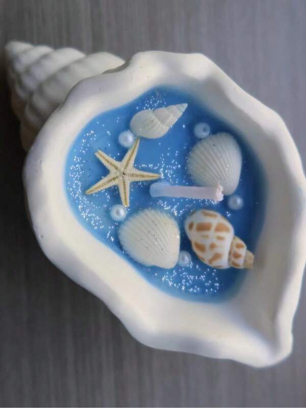 Porta-velas com aroma de concha com tema de oceano, vela de cera de soja com aroma floral, concha, concha de gesso, vela com aroma de estrela do mar para decoração de casa (feito à mão, a cor e o posicionamento podem variar, não compre se tiver dúvidas)