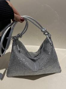 Bolso de mano grande de estilo casual y elegante con detalles metálicos, ideal para el transporte diario en verano, bolso de hombro/axila/mano con estilo - Plateado - Ver 7