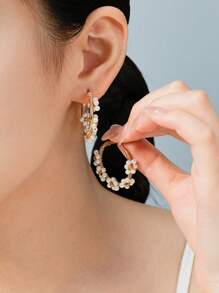 1 Pair Boho Stainless Steel Gold Plated Colorful Flower Earrings, Suitable For Women Daily/Beach/Party/Festival