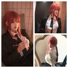 Aicos Anime Long Pink Red Cosplay Braids Wigs For Women Long Wigs Cosplay + Free Cap01 - A-洋紅色 - 查看 4