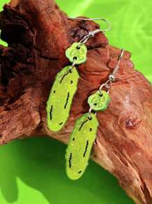 1 par de pendientes personalizados con diseño peculiar de pepino verde de acrílico, joyería de moda para mujeres, adecuado para atuendos diarios y fiestas