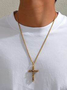 Men's 18K Gold-Plated Cross Necklace With Jesus Pattern Stylish Pendant - Gold - View 2